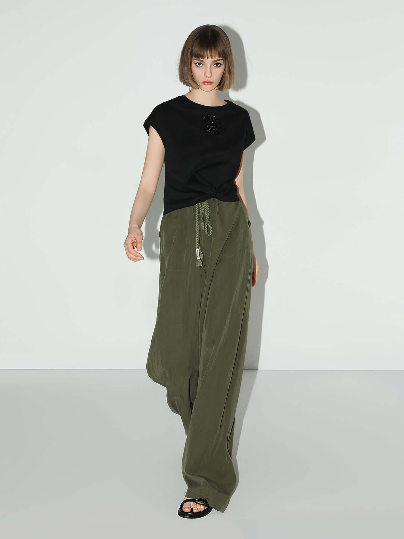 straight leg drawstring casual lounge pants all olive 1