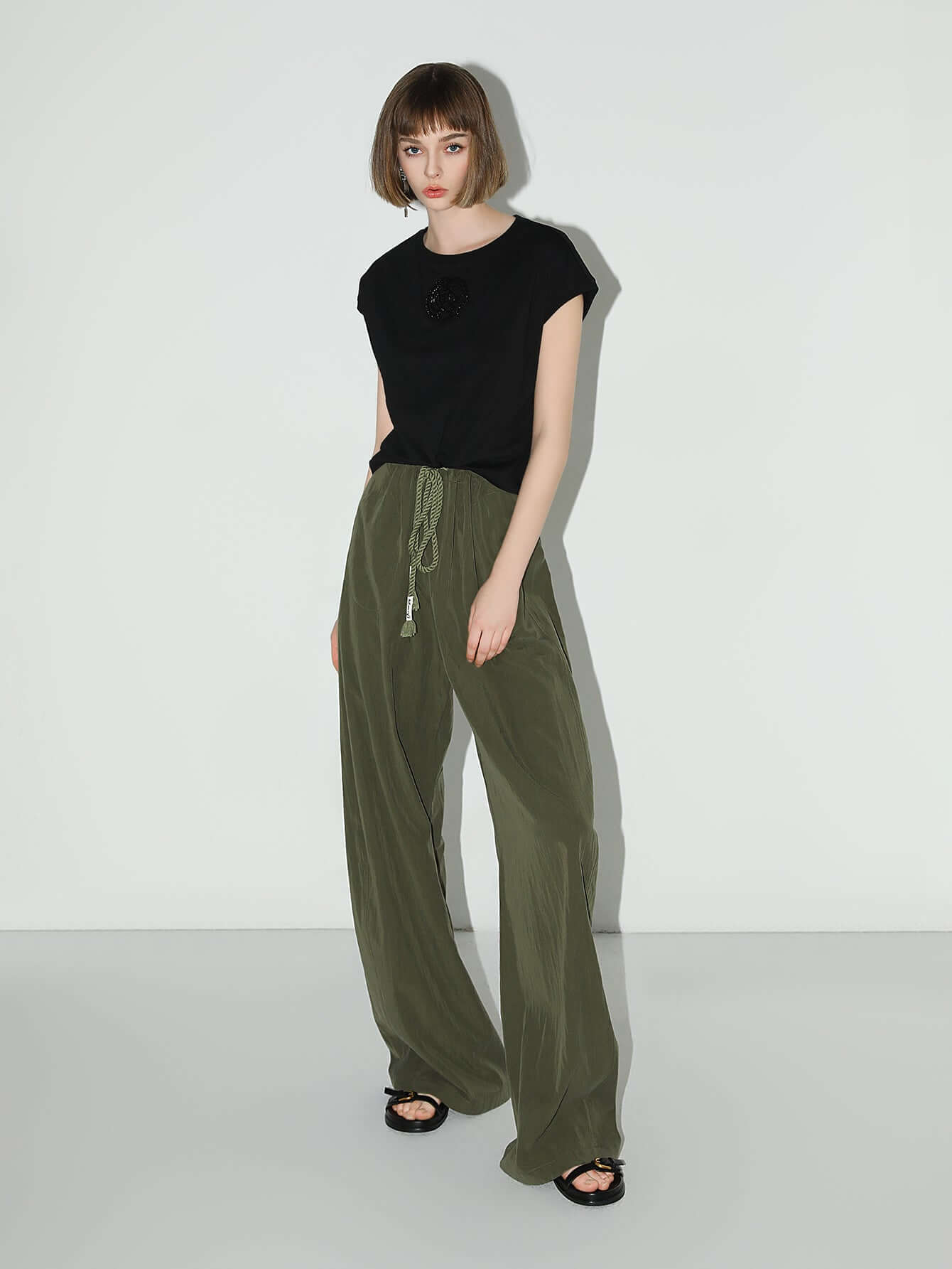straight leg drawstring casual lounge pants all olive 2
