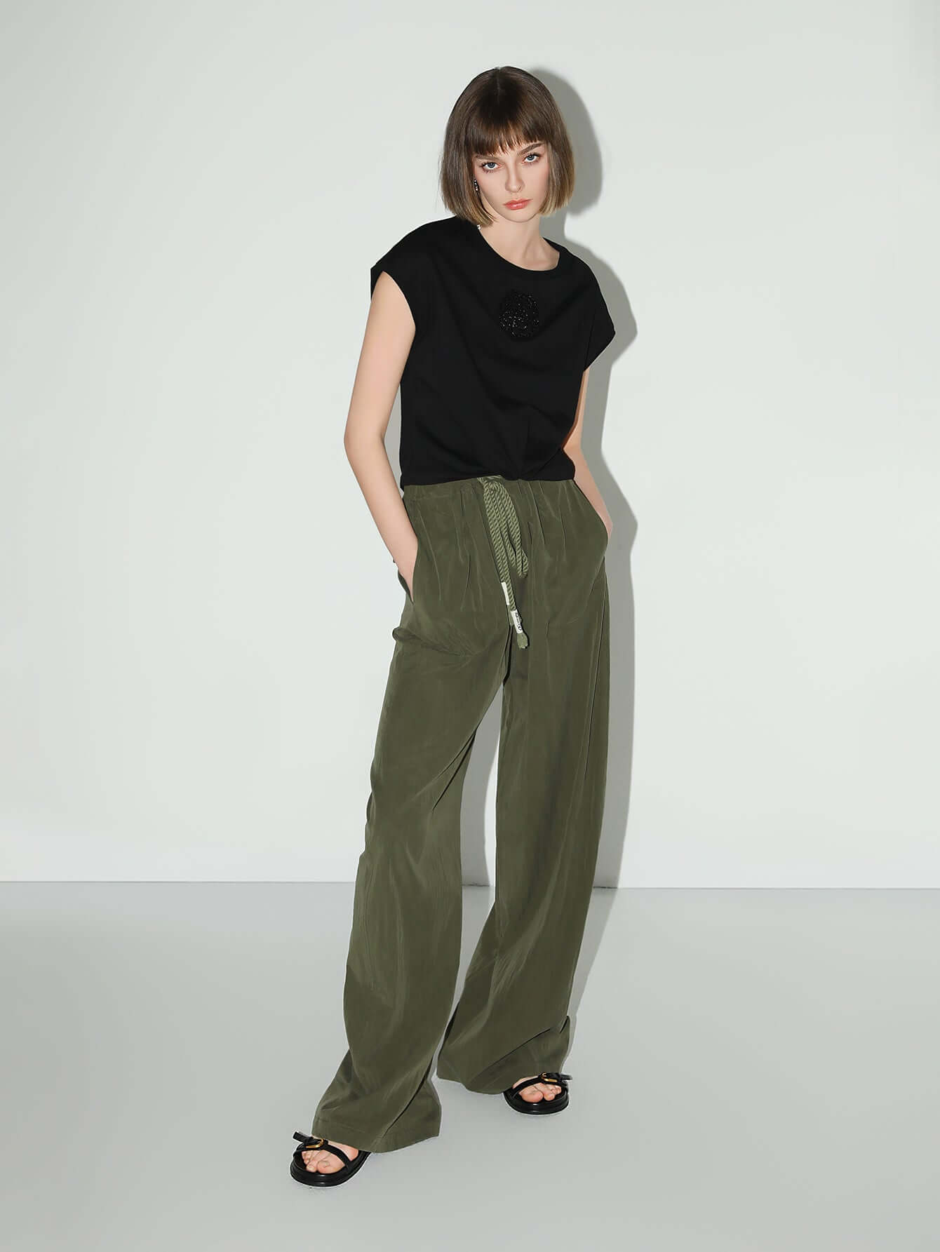 straight leg drawstring casual lounge pants all olive 3