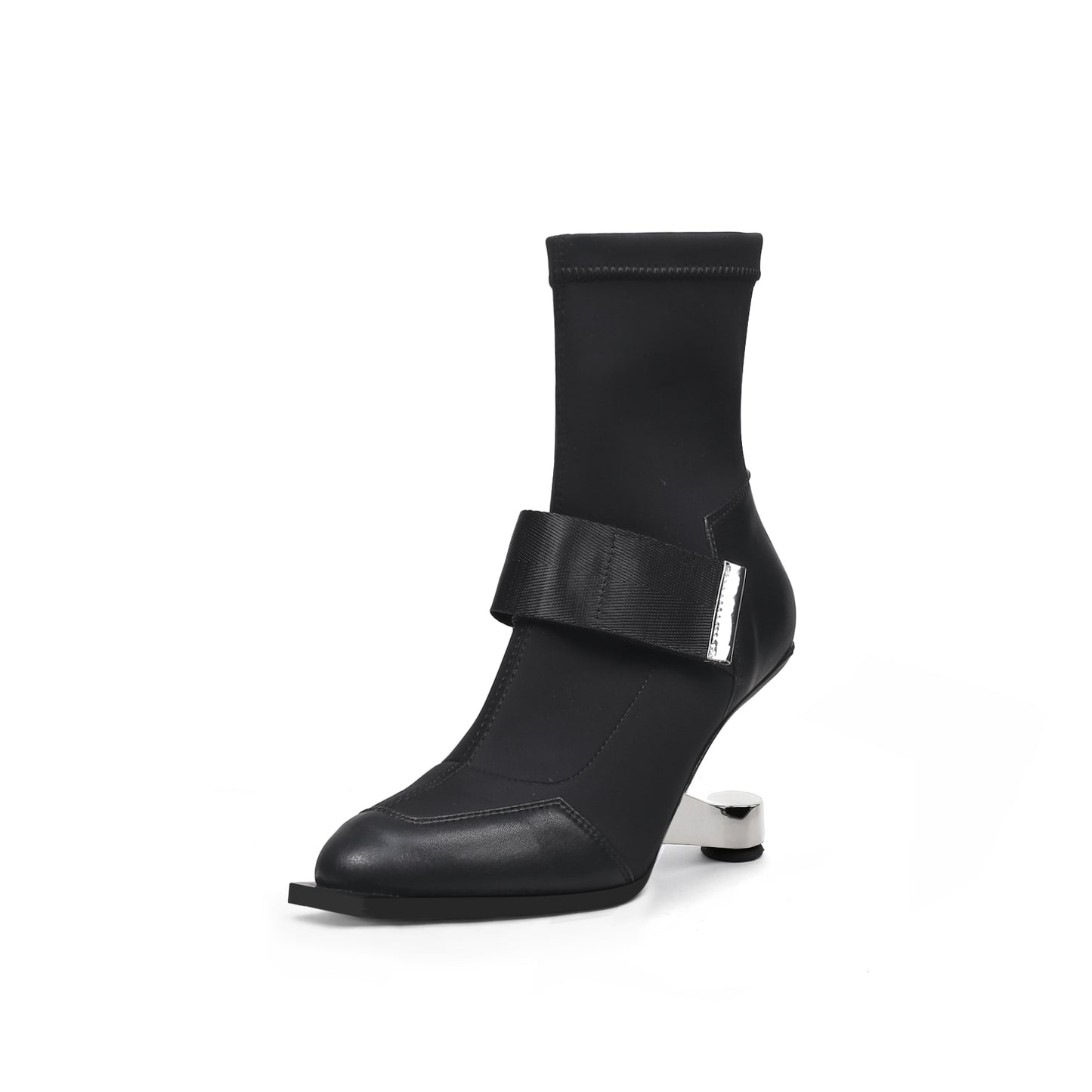 strap leather sock heel boots all black 2