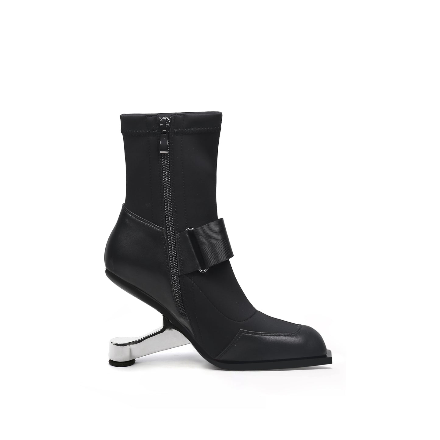 strap leather sock heel boots all black 3