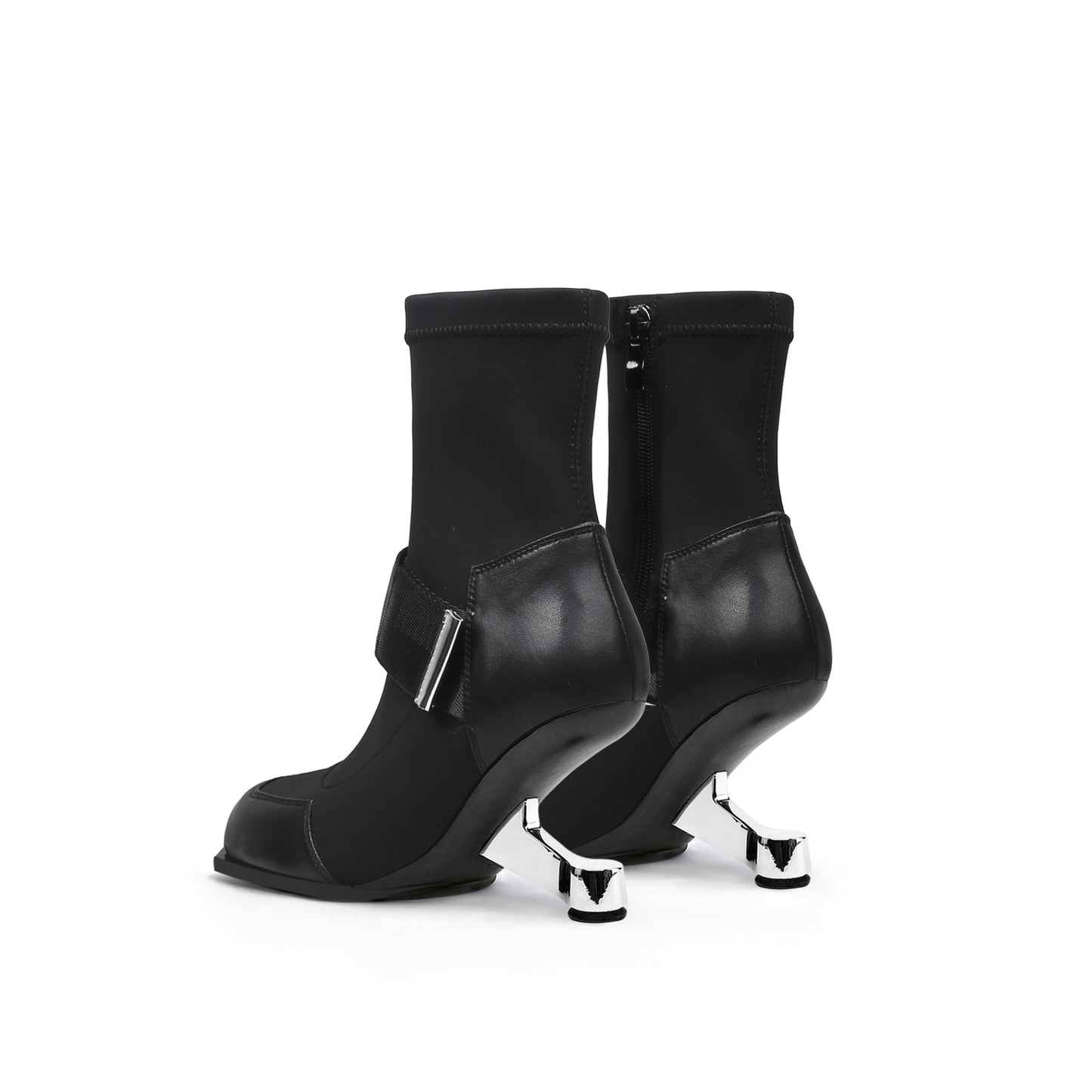 strap leather sock heel boots all black 4