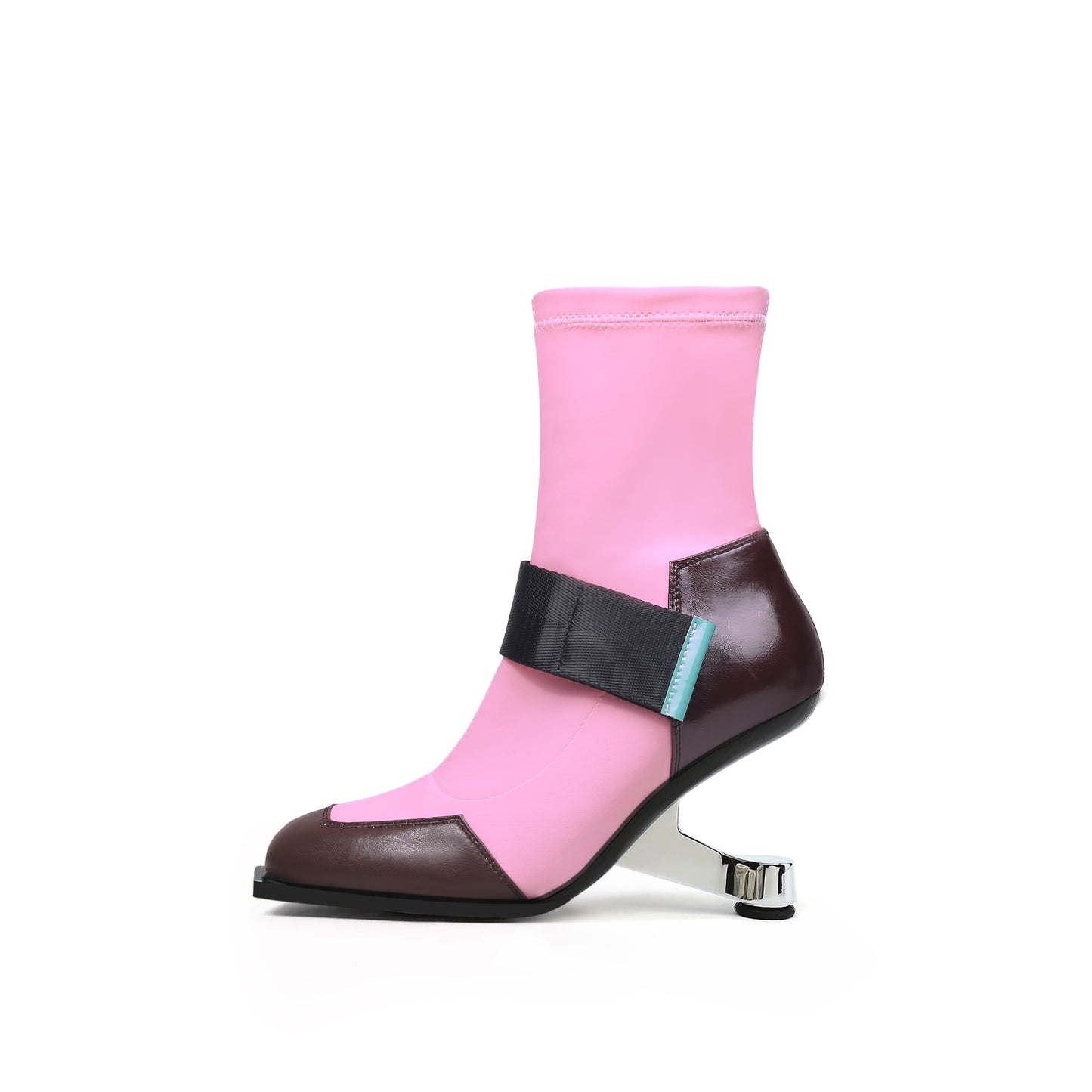 strap leather sock heel boots all pink 1