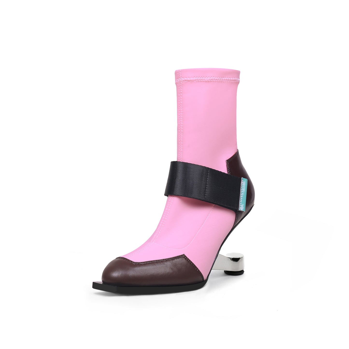 strap leather sock heel boots all pink 2