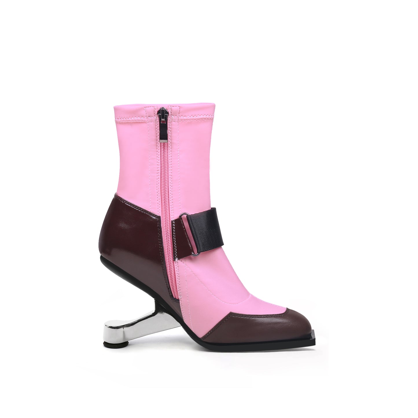 strap leather sock heel boots all pink 3