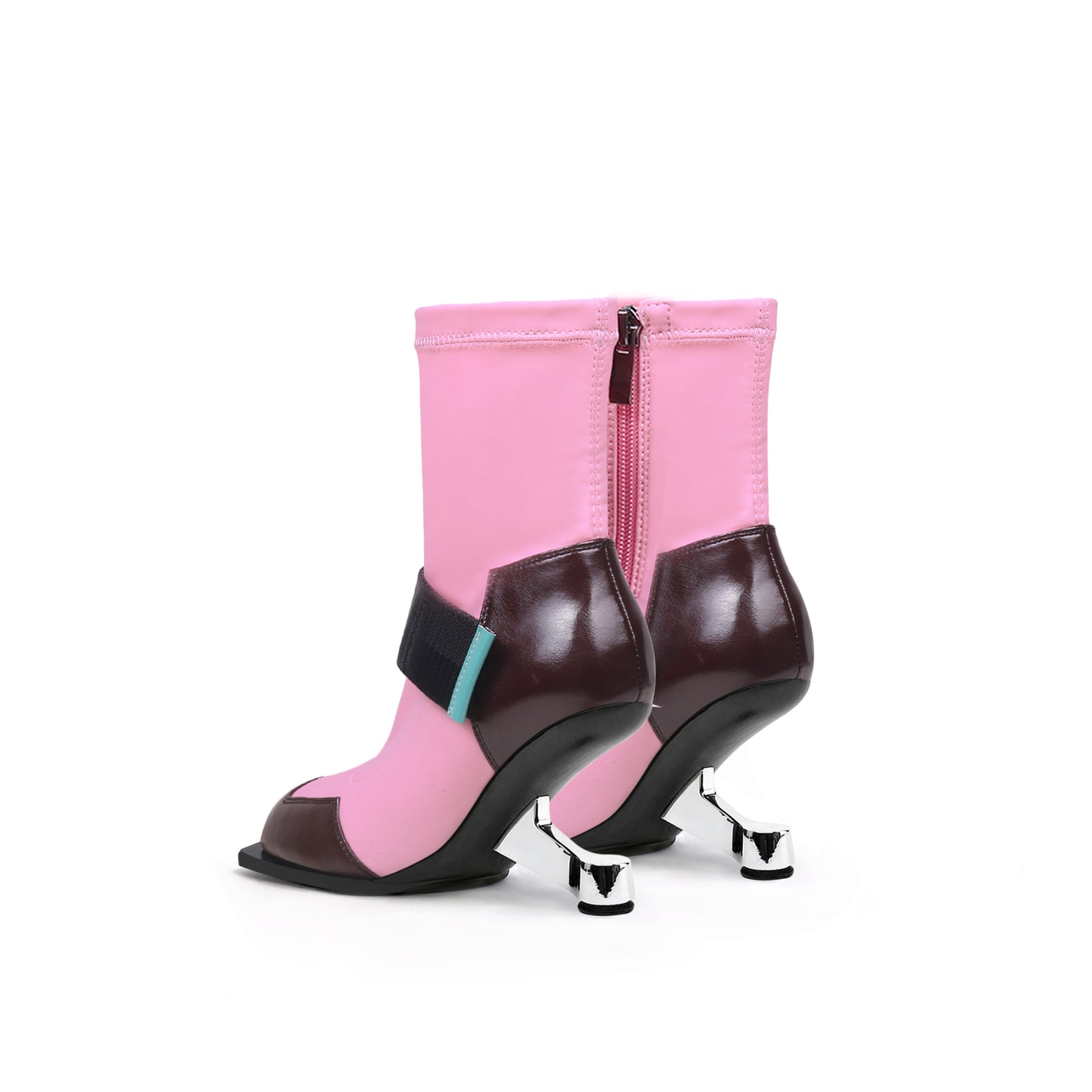 strap leather sock heel boots all pink 4