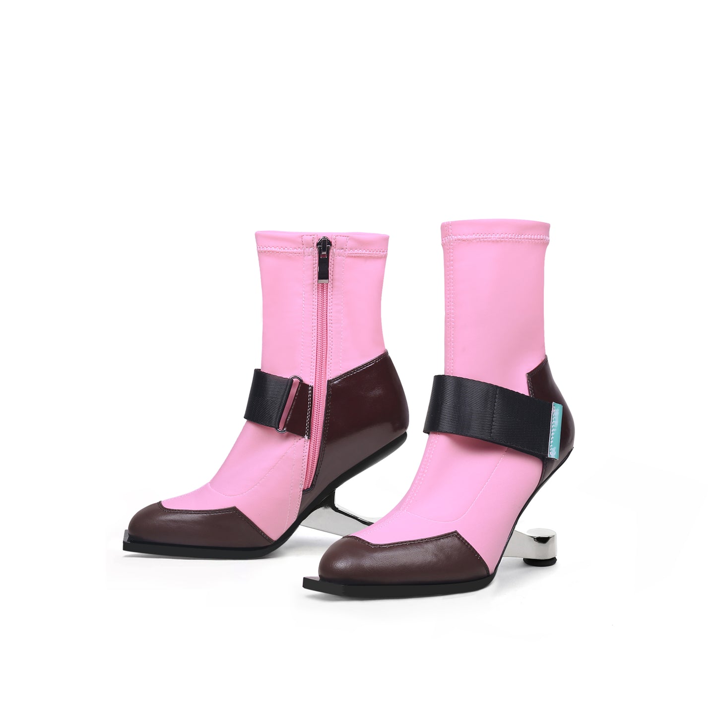 strap leather sock heel boots all pink 5