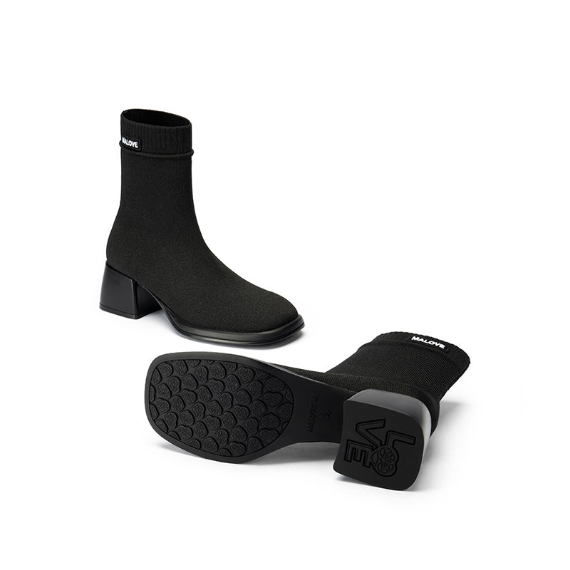 Stretch Knit Sock Boots – Block Heel Ankle Boots