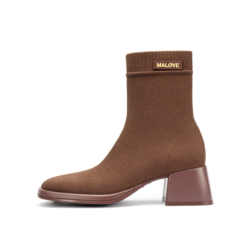 Stretch Knit Sock Boots – Block Heel Ankle Boots