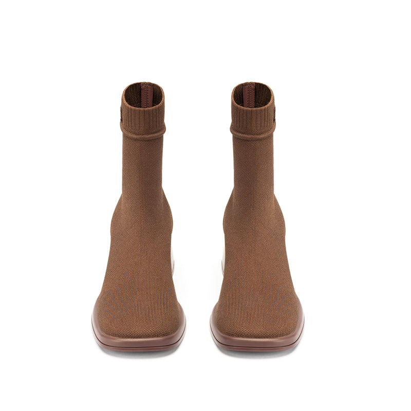 Stretch Knit Sock Boots – Block Heel Ankle Boots