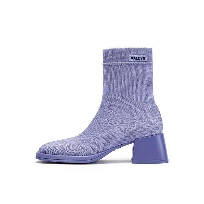 Stretch Knit Sock Boots – Block Heel Ankle Boots