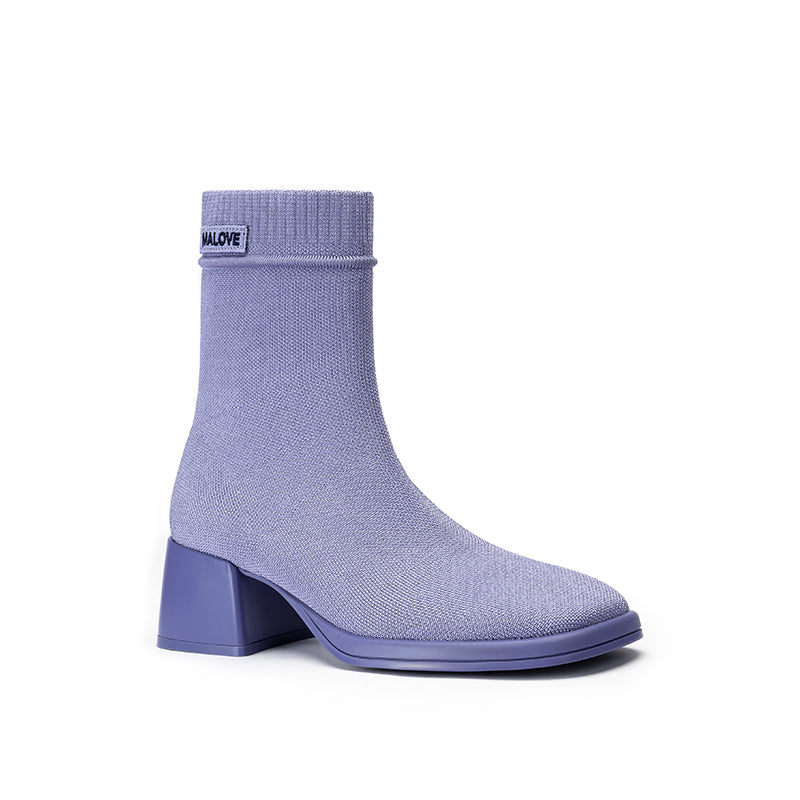 Stretch Knit Sock Boots – Block Heel Ankle Boots