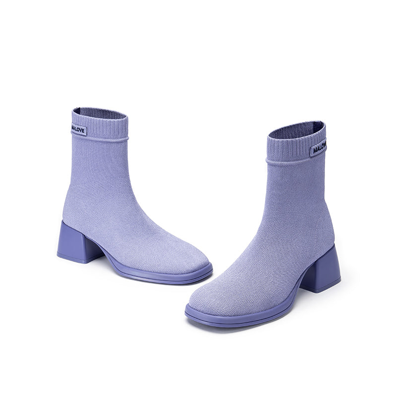 Stretch Knit Sock Boots – Block Heel Ankle Boots