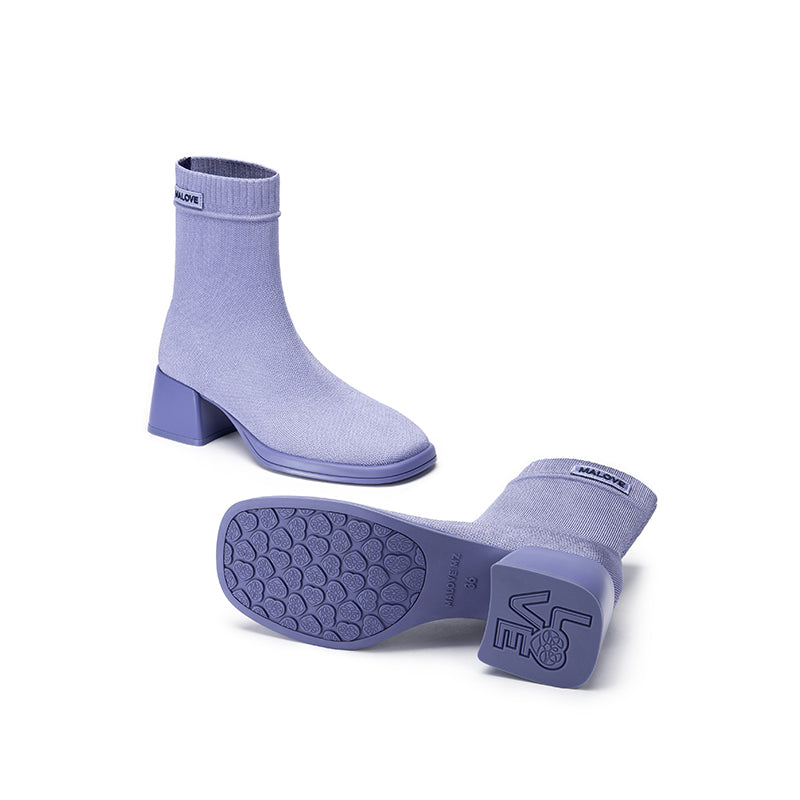 Stretch Knit Sock Boots – Block Heel Ankle Boots