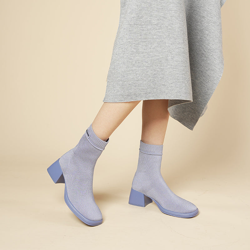 Stretch Knit Sock Boots – Block Heel Ankle Boots
