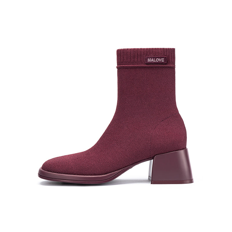Stretch Knit Sock Boots – Block Heel Ankle Boots