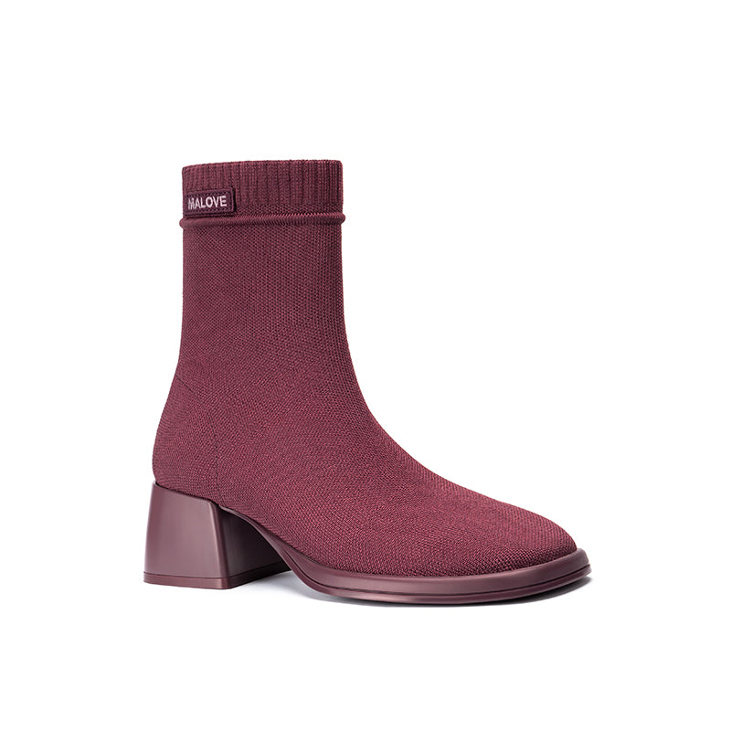 Stretch Knit Sock Boots – Block Heel Ankle Boots