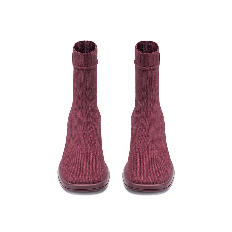 Stretch Knit Sock Boots – Block Heel Ankle Boots