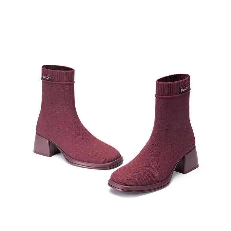 Stretch Knit Sock Boots – Block Heel Ankle Boots