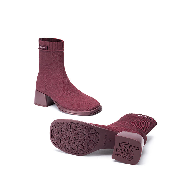 Stretch Knit Sock Boots – Block Heel Ankle Boots