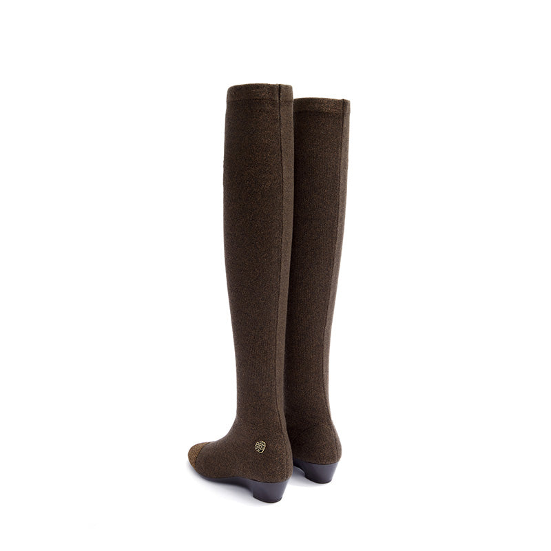 Stretch Over the Knee Boots – Low Heel Wool Knit Thigh High Boots