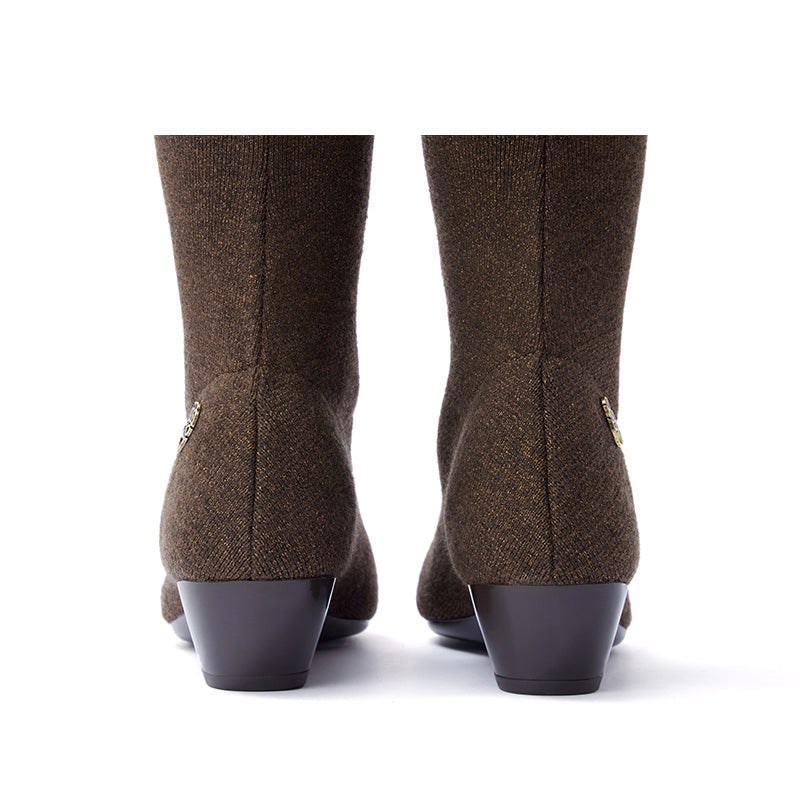Stretch Over the Knee Boots – Low Heel Wool Knit Thigh High Boots