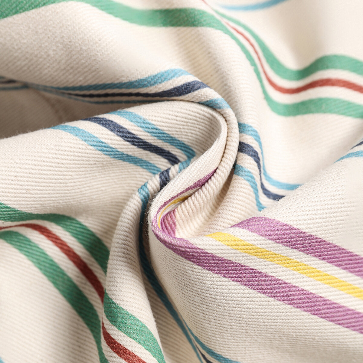 Striped Canvas Tote Bag – Multi-Stripe Cotton-Linen with Leather Straps