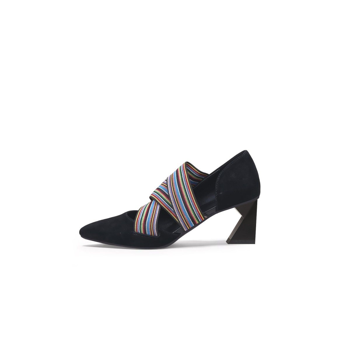 striped ribbon trim pointed toe pumps all black 1