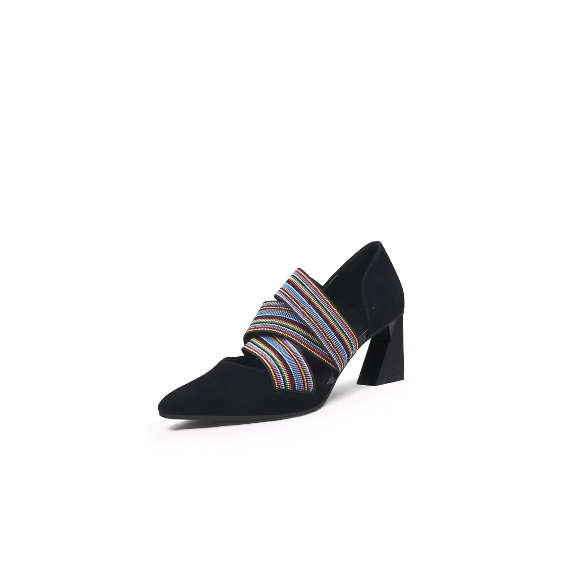 striped ribbon trim pointed toe pumps all black 2