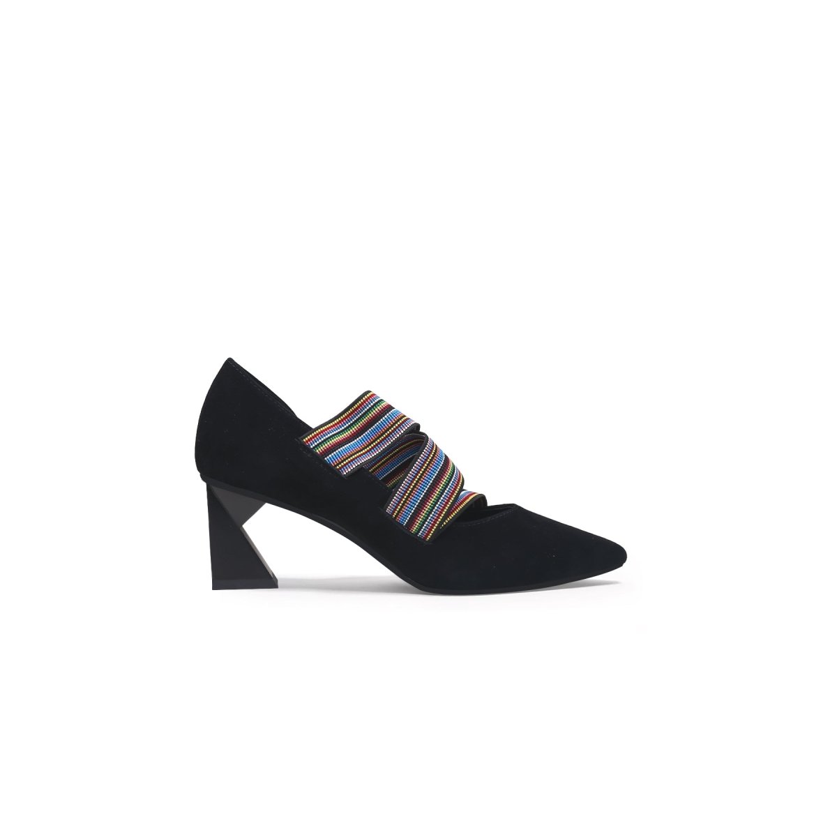 striped ribbon trim pointed toe pumps all black 3