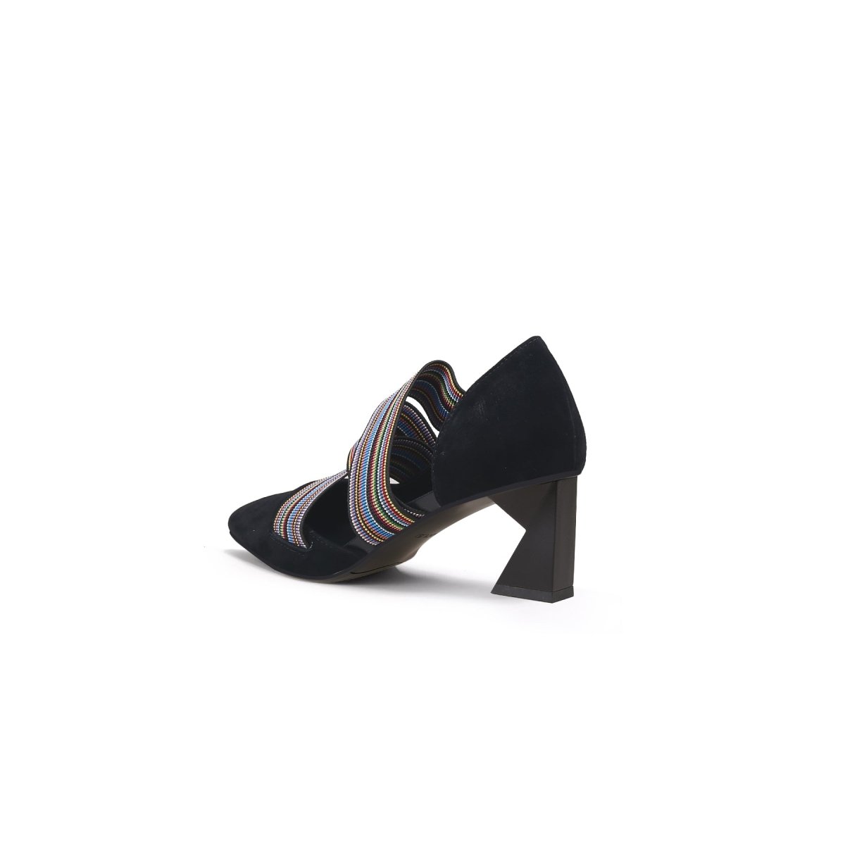 striped ribbon trim pointed toe pumps all black 4
