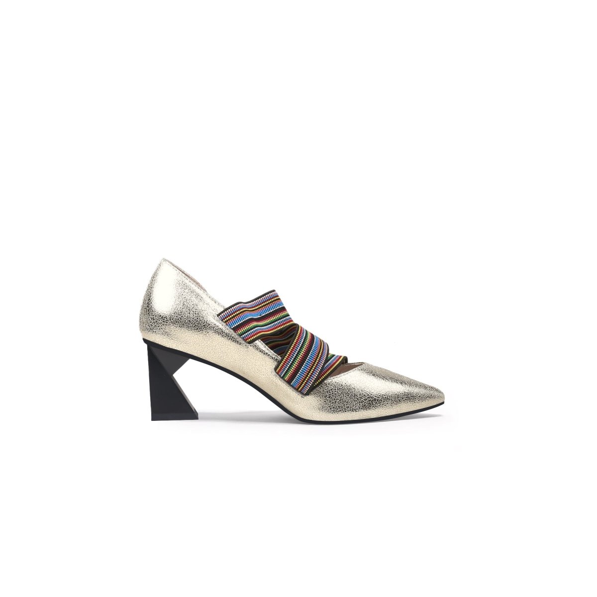 striped ribbon trim pointed toe pumps all gold 3