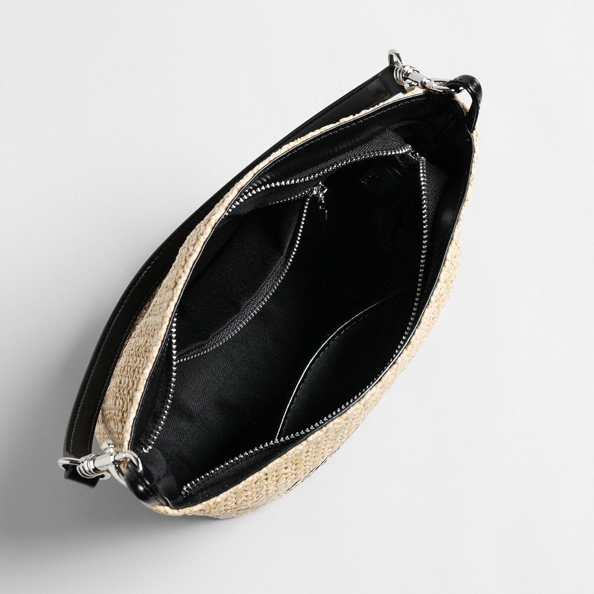 Striped Woven Straw Bucket Bag – Marte Grass Leather Trim Crossbody with Dual Straps