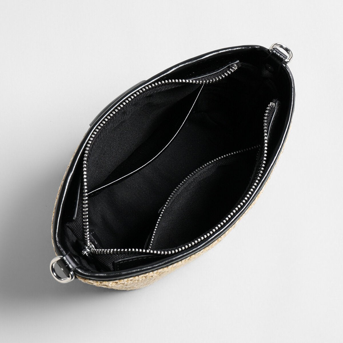 Striped Woven Straw Crossbody Bag – Marte Grass Leather Trim with Zip Closure