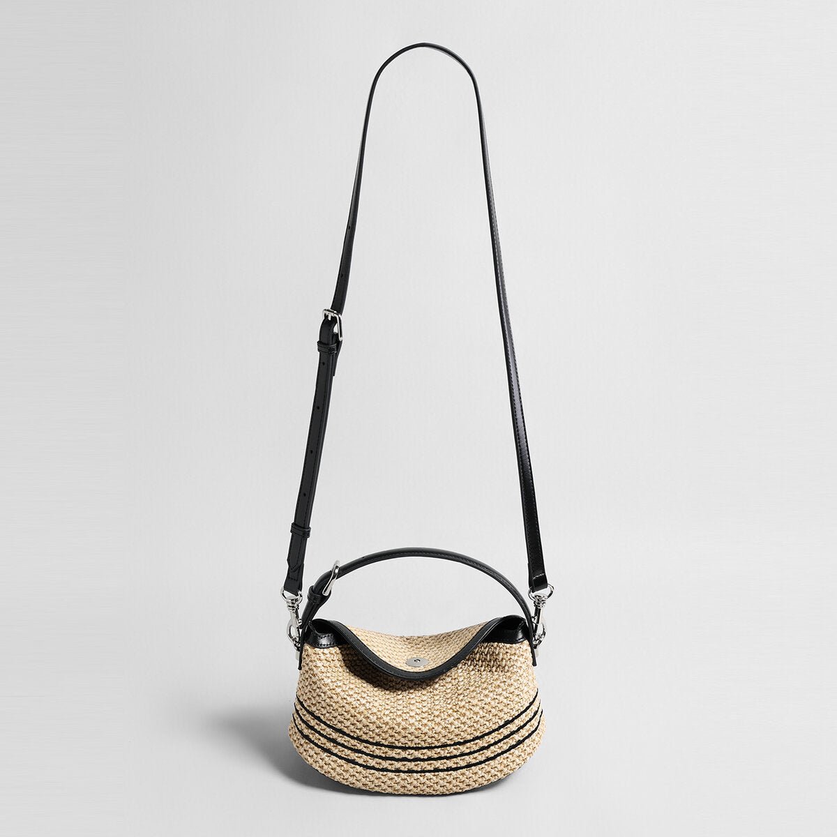 Striped Woven Straw Hobo Bag – Marte Grass Leather Trim Crossbody with Dual Straps