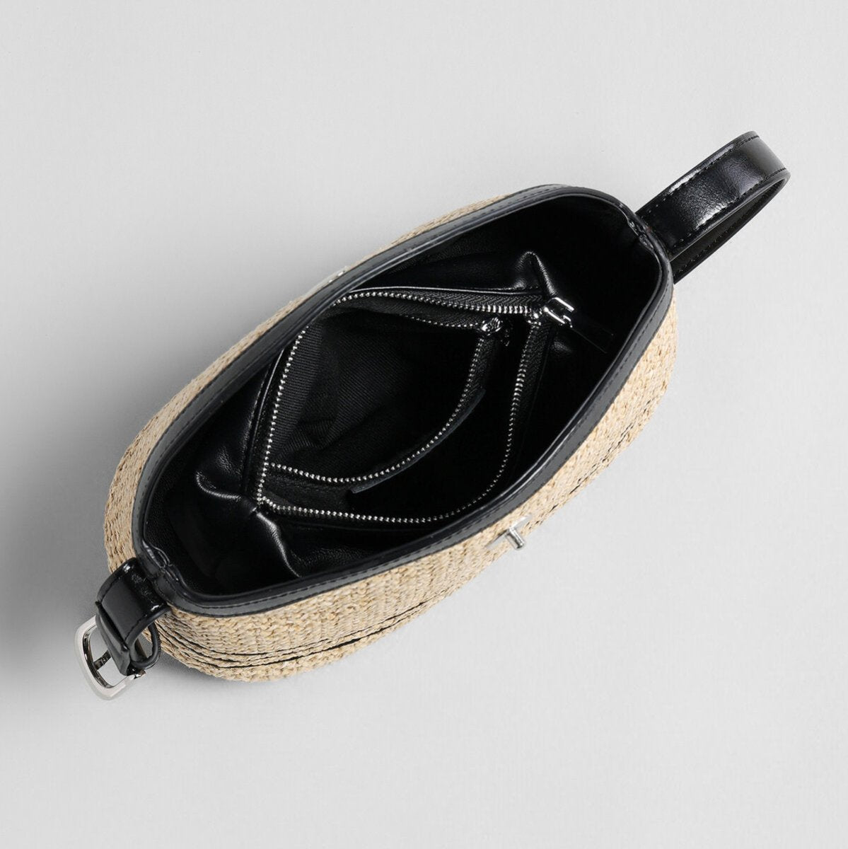 Striped Woven Straw Hobo Bag – Marte Grass Leather Trim Crossbody with Dual Straps