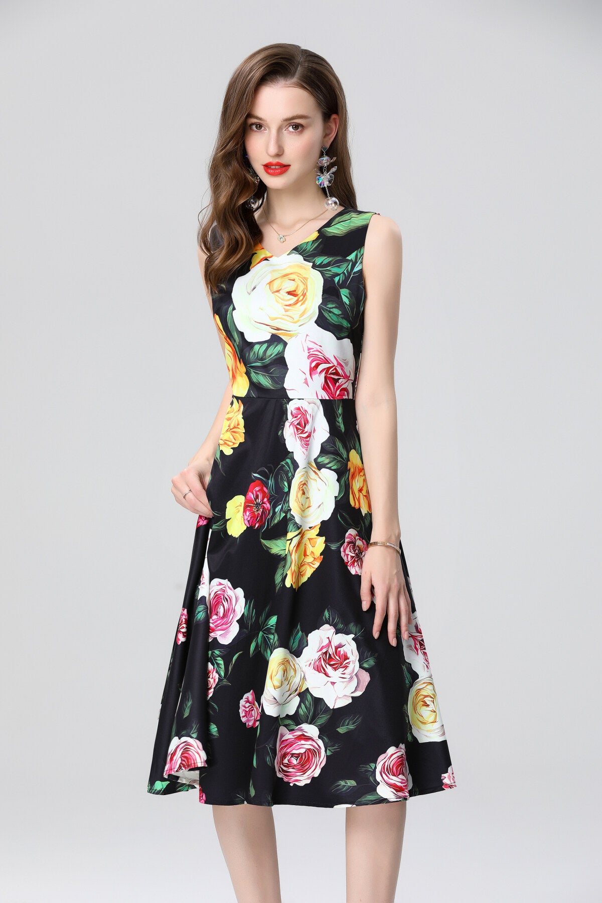 structured a line floral black dress all black 2.JPG