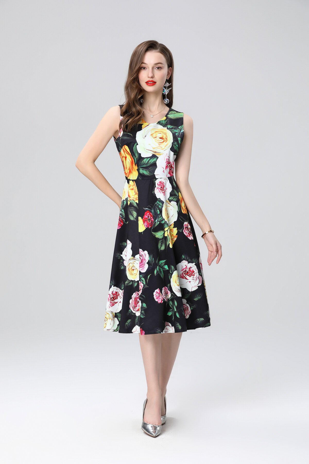 structured a line floral black dress all black 3.JPG
