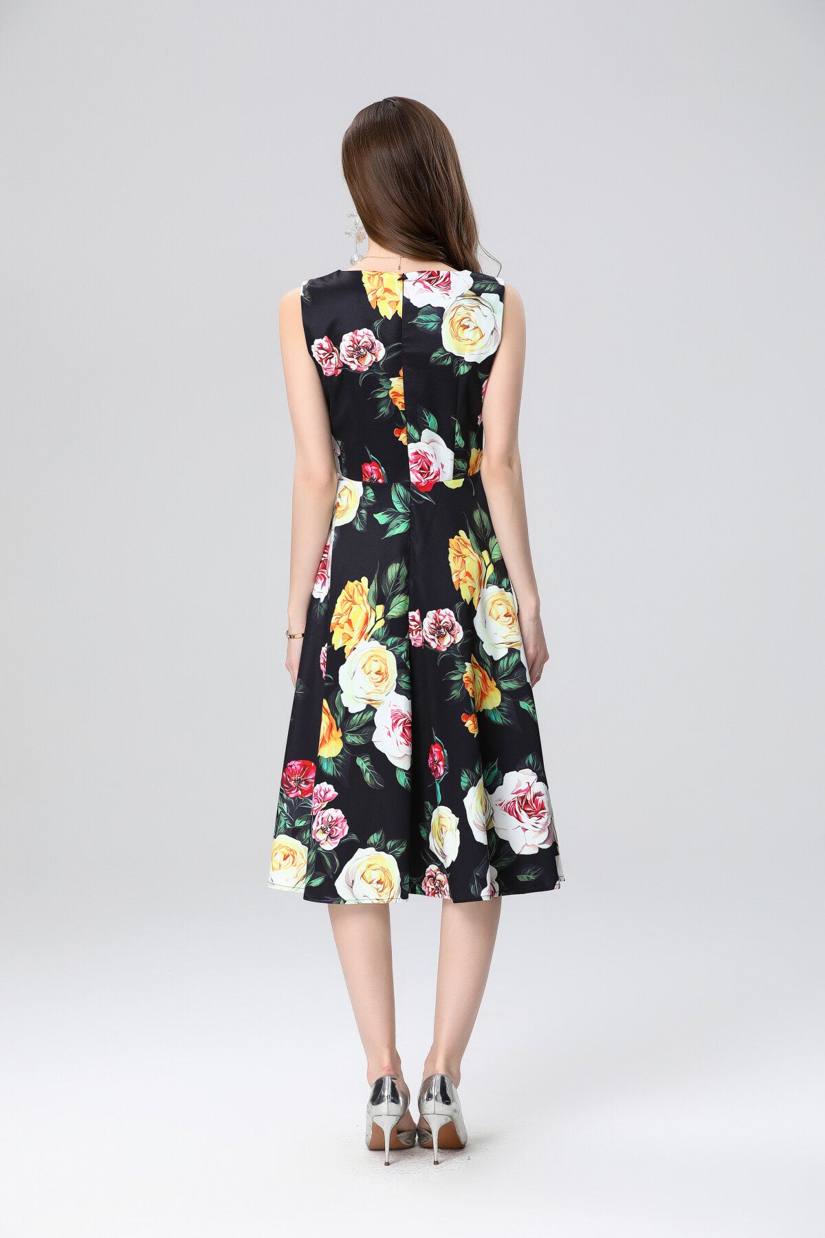 structured a line floral black dress all black 4.JPG