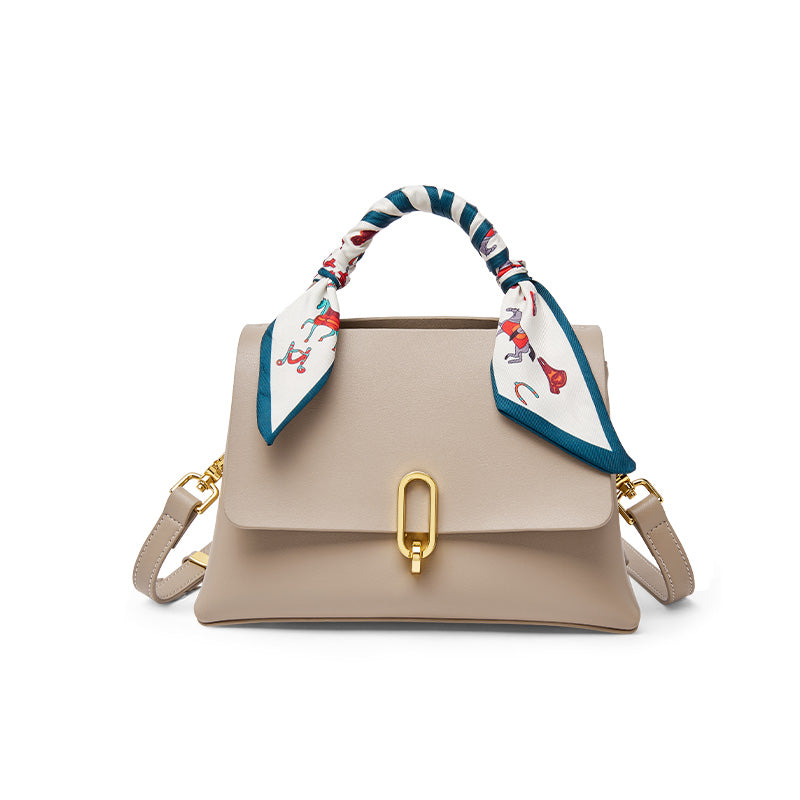 structured apricot satchel with scarf all 1