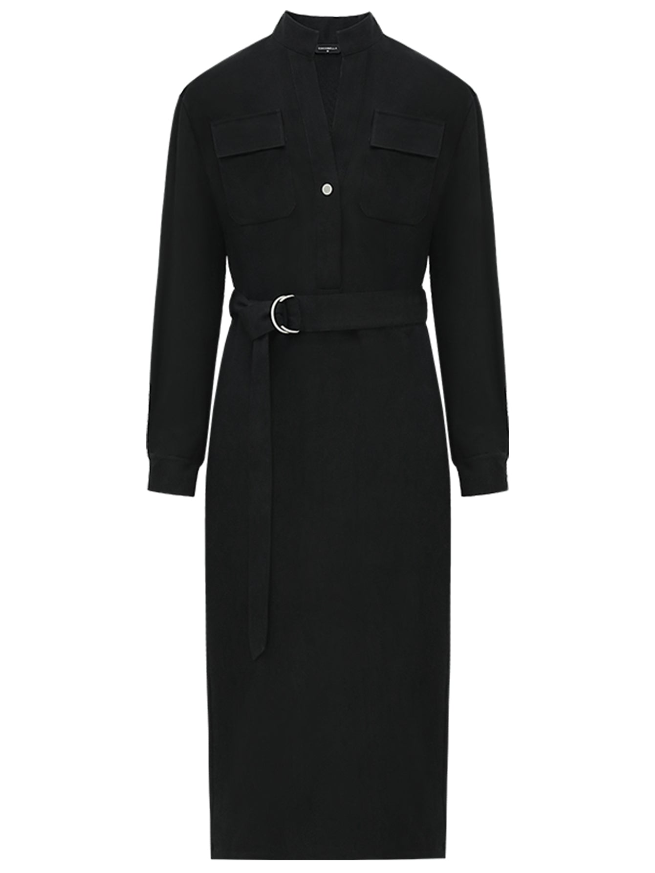 structured belted black shirt dress all black 4