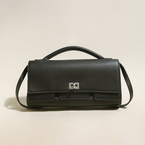 Structured Black Rectangular Satchel Clutch Bag - 0cm