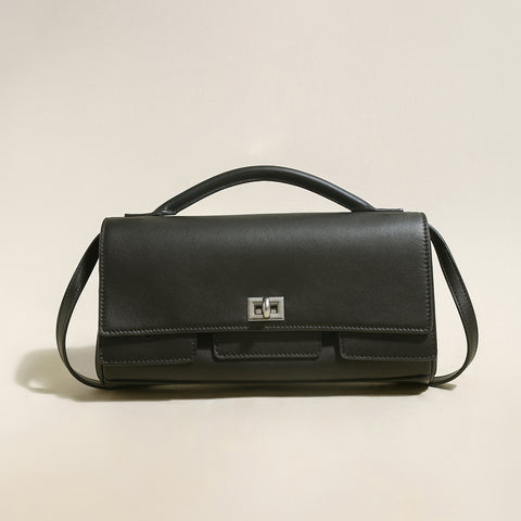Structured Black Rectangular Satchel Clutch Bag