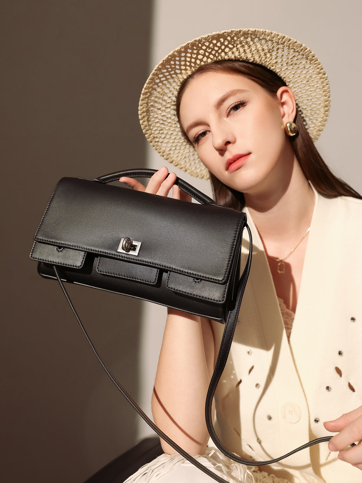 structured black rectangular satchel clutch bag black 4