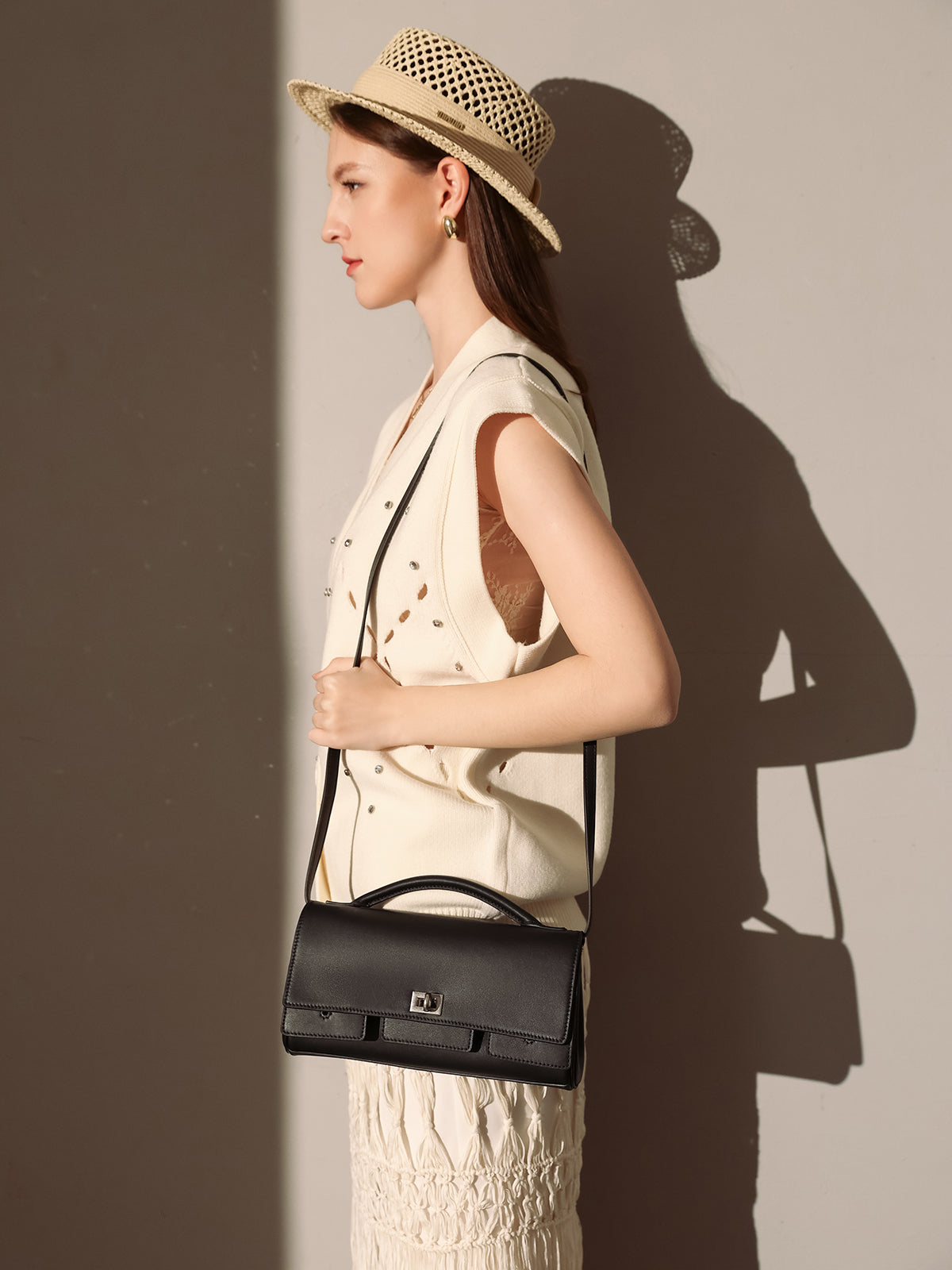 structured black rectangular satchel clutch bag black 6