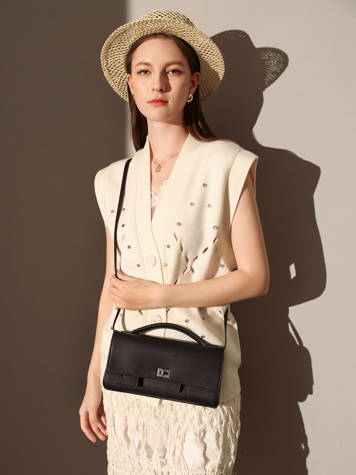 structured black rectangular satchel clutch bag black 7