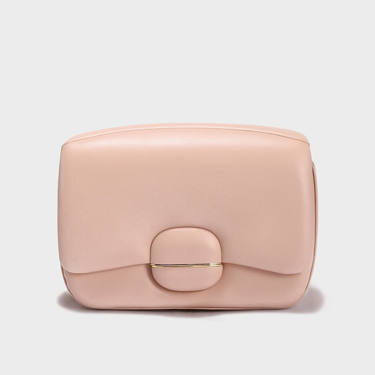 Structured Buckle Leather Shoulder Bag – Sculptural Lambskin Flap Bag with Gold Chain Strap