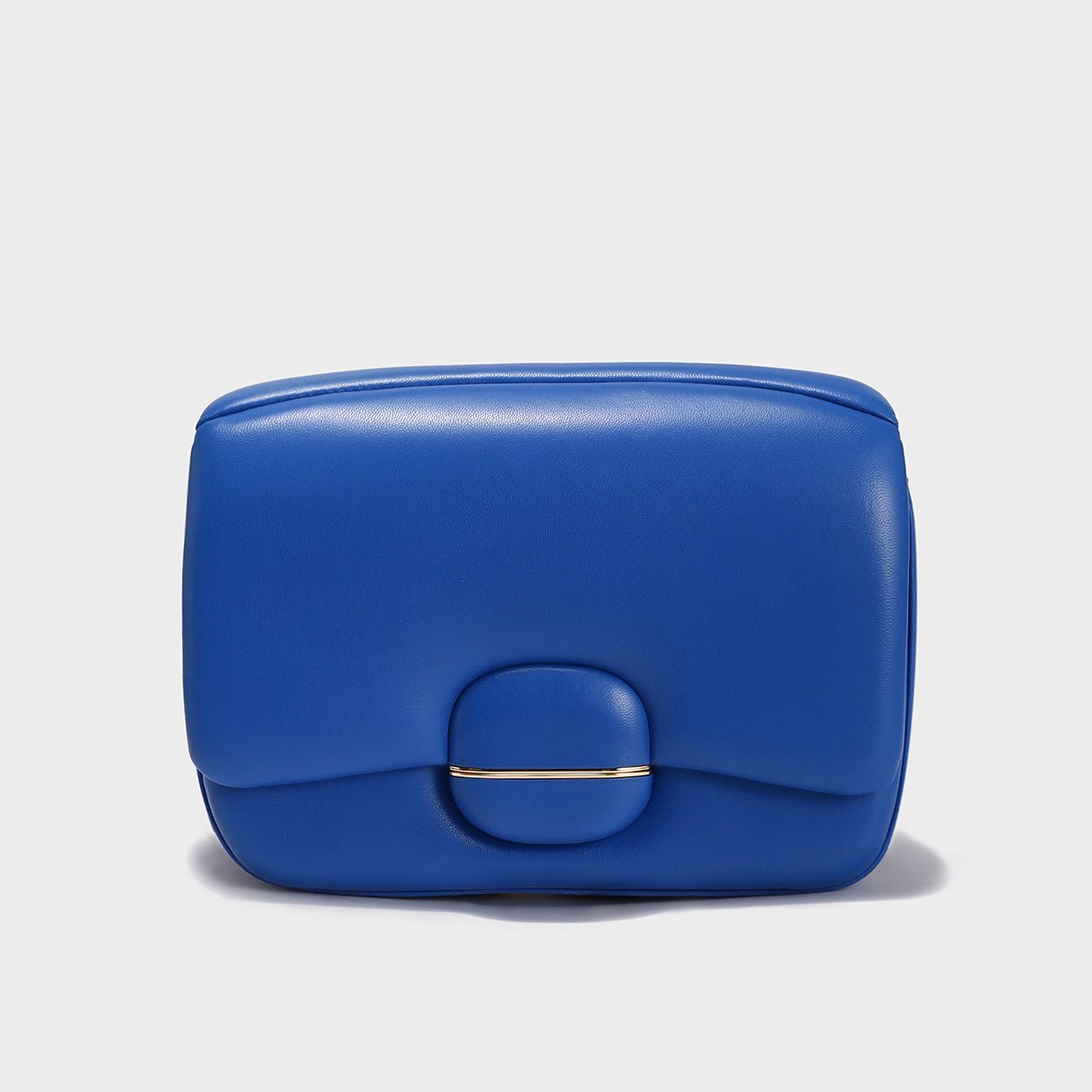 Structured Buckle Leather Shoulder Bag – Sculptural Lambskin Flap Bag with Gold Chain Strap