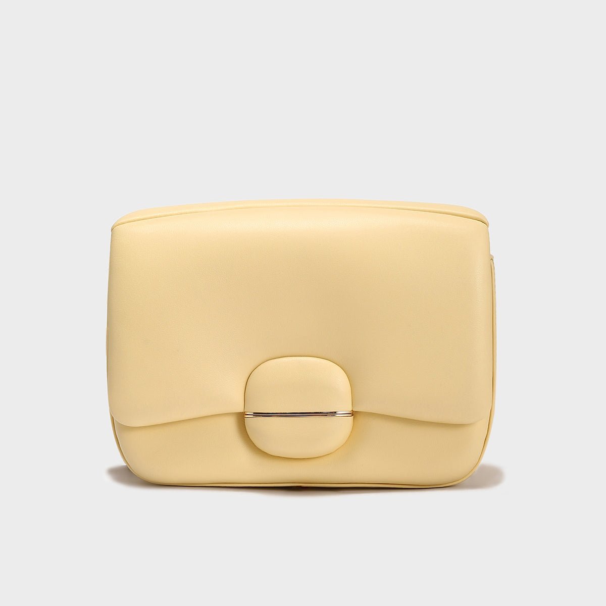 Structured Buckle Leather Shoulder Bag – Sculptural Lambskin Flap Bag with Gold Chain Strap