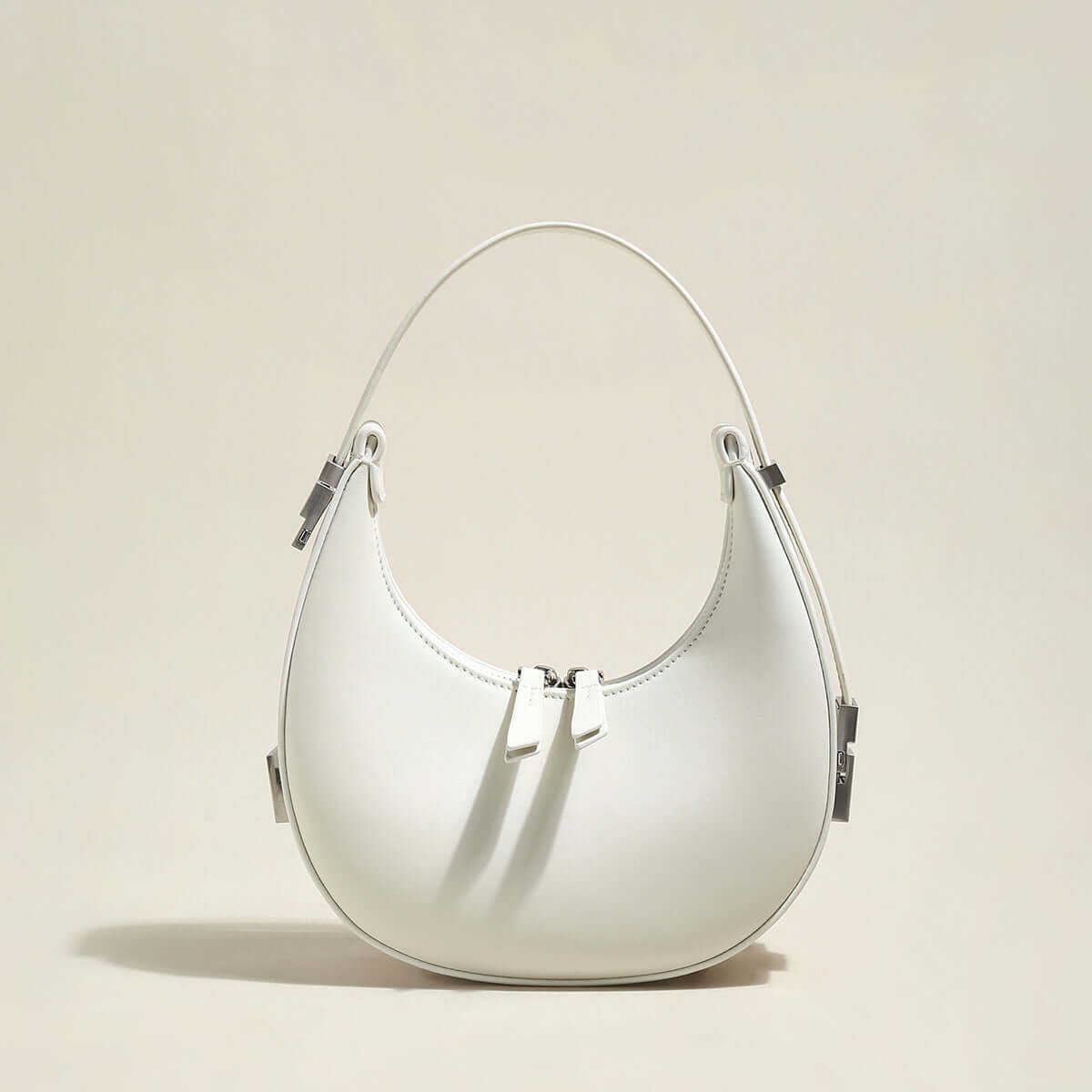 structured leather crescent moon bag white 1